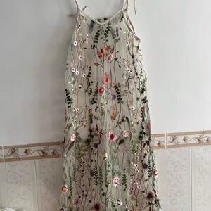 GK Sheer Maxi Dress with Floral Embroidery